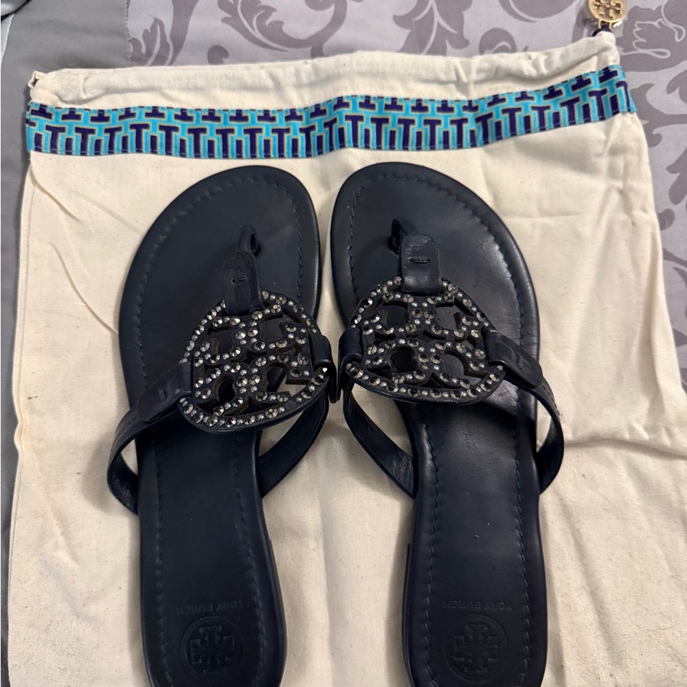 Tory Burch Miller Navy Embellished Sandals